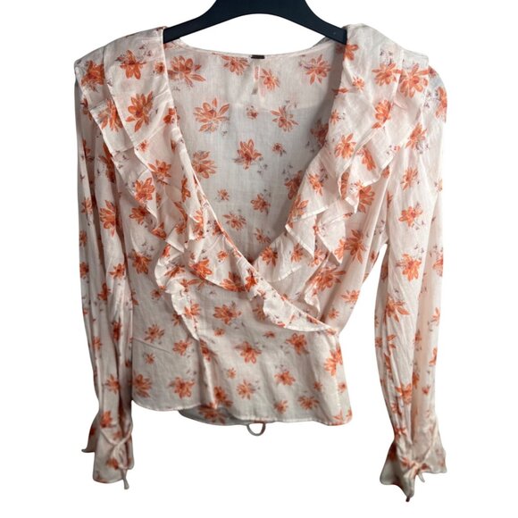 Free People Amanda Ruffle Wrap Top Medium Floral Womens Long Sleeve Boho Chic - Picture 2 of 13